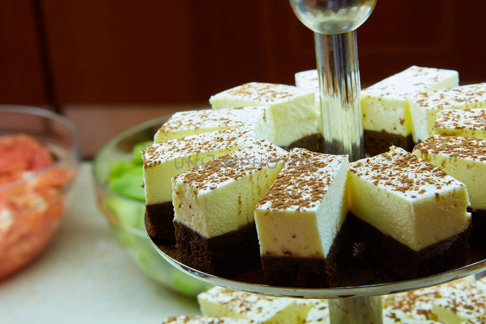 Dessert table for a party. akes and sweetness. Shallow dof