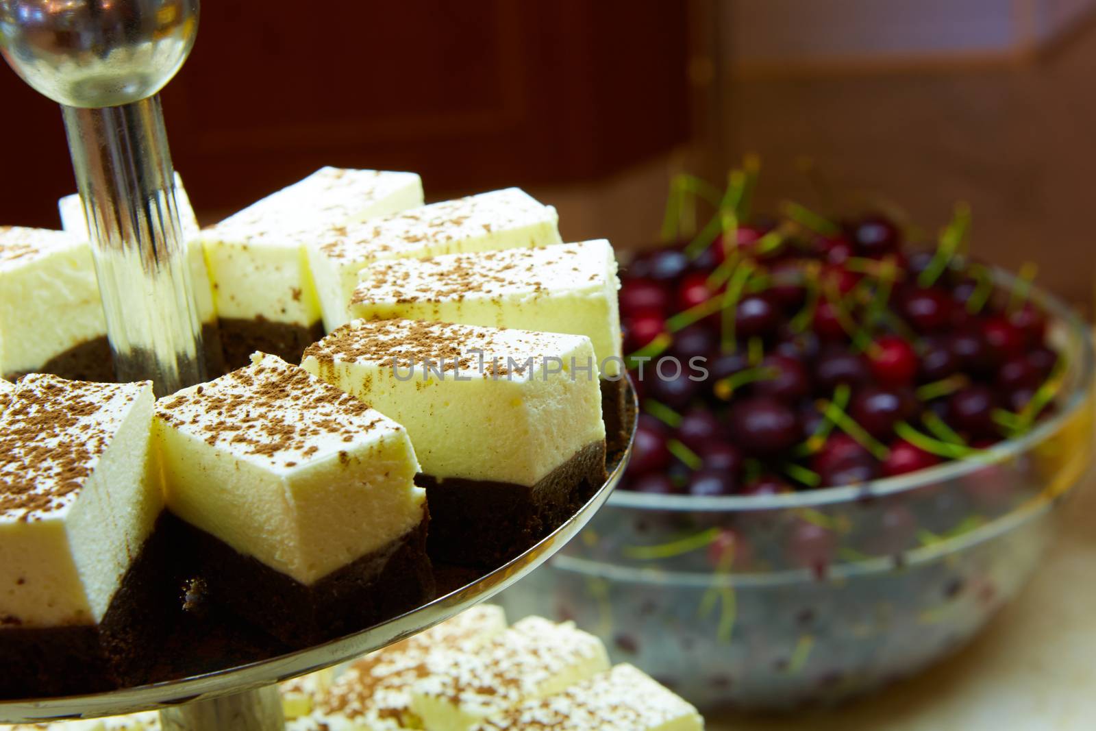 Dessert table for a party. akes and sweetness. Shallow dof