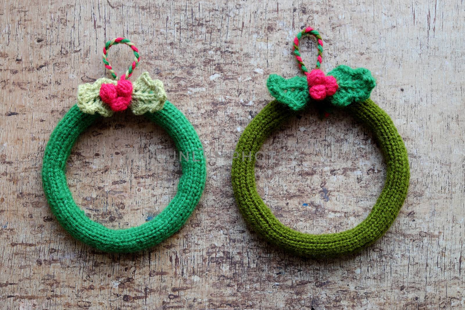 Diy Christmas wreath for decoration the door on Xmas holiday, a traditional festive in winter,  knit in round to make wreaths for christmas decoration