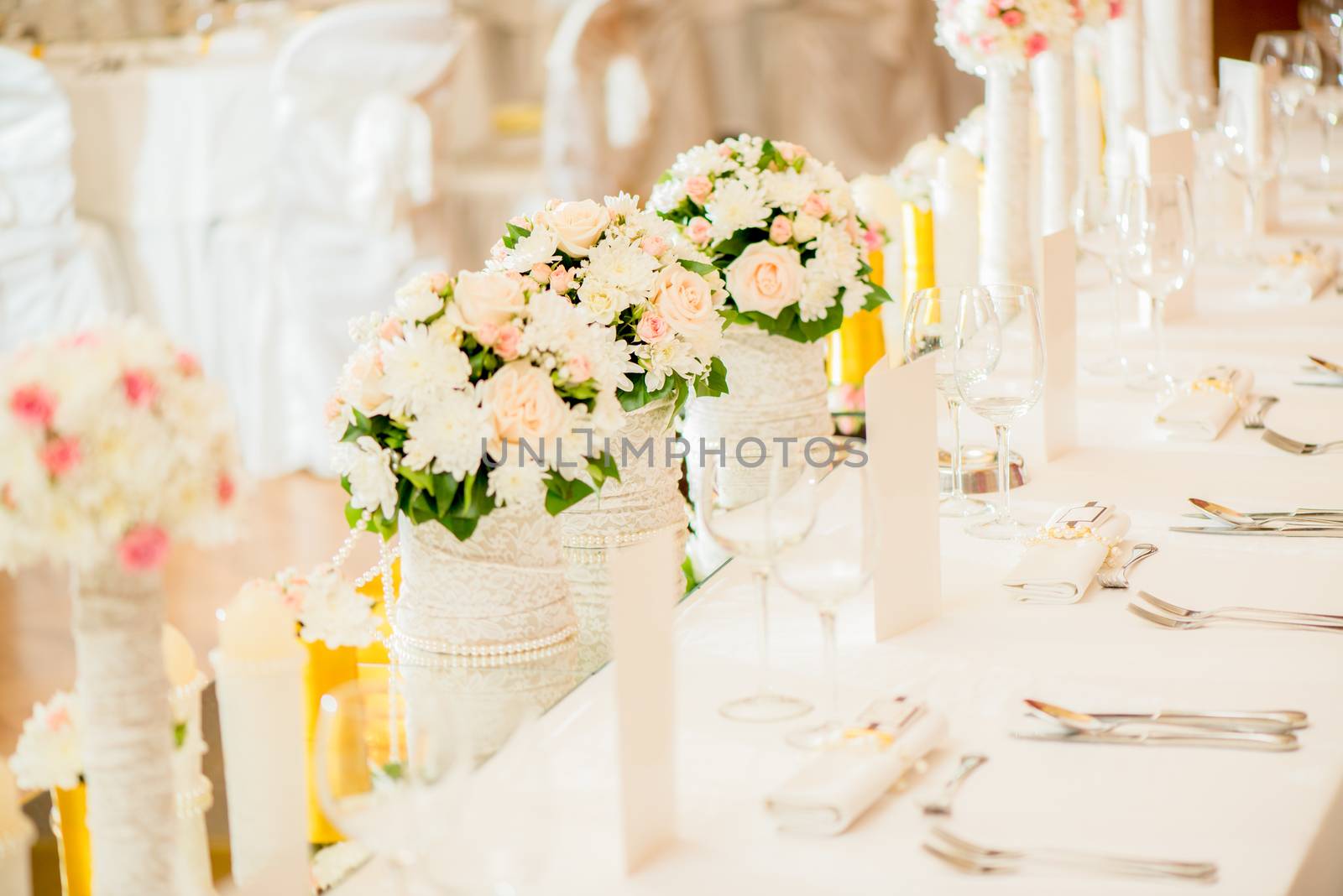 Wedding table setting in restaurant 