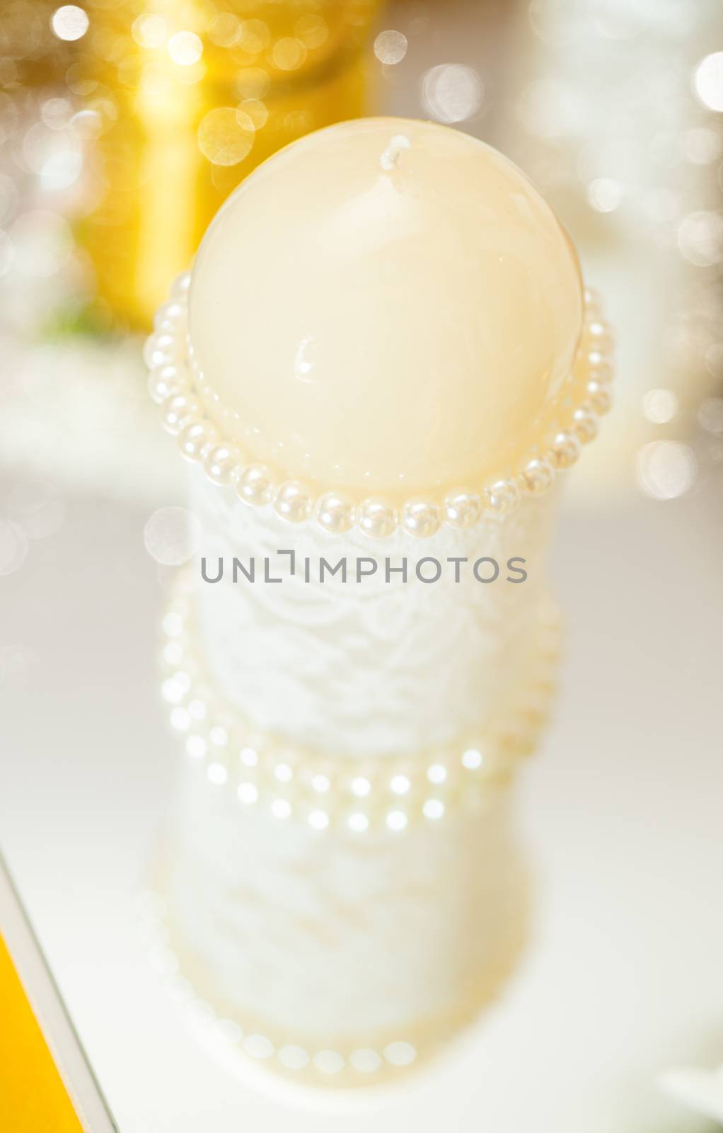 Close-up of a Wedding table decoration with candle