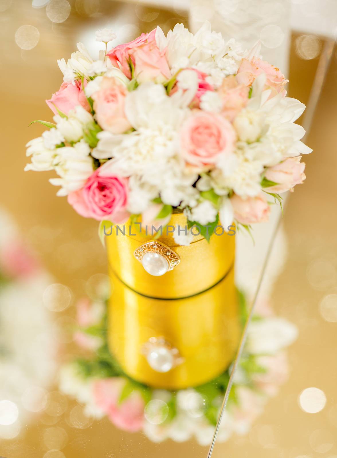 Close-up of a wedding table decoration with flowers