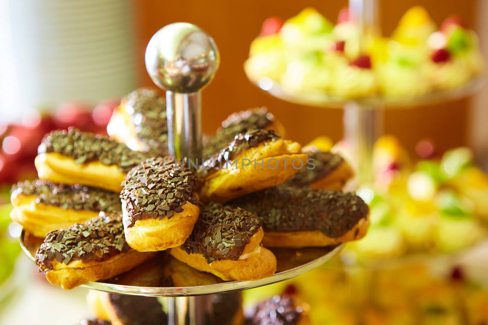 Dessert table for a party. akes and sweetness. Shallow dof