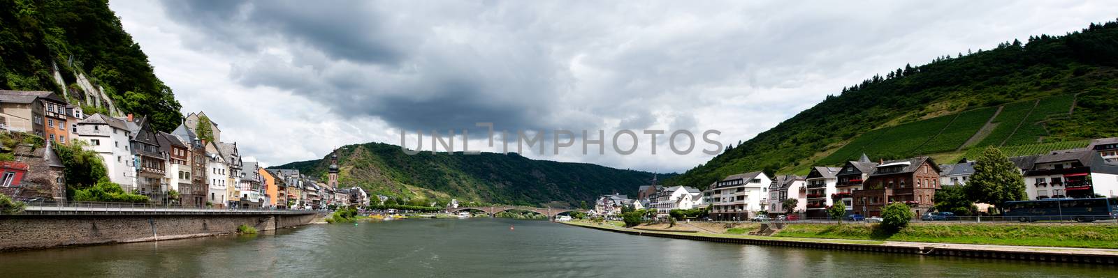 Cochem, Germany - July 17 2016: Panorama of Mosel river and Cochem city in Germany
