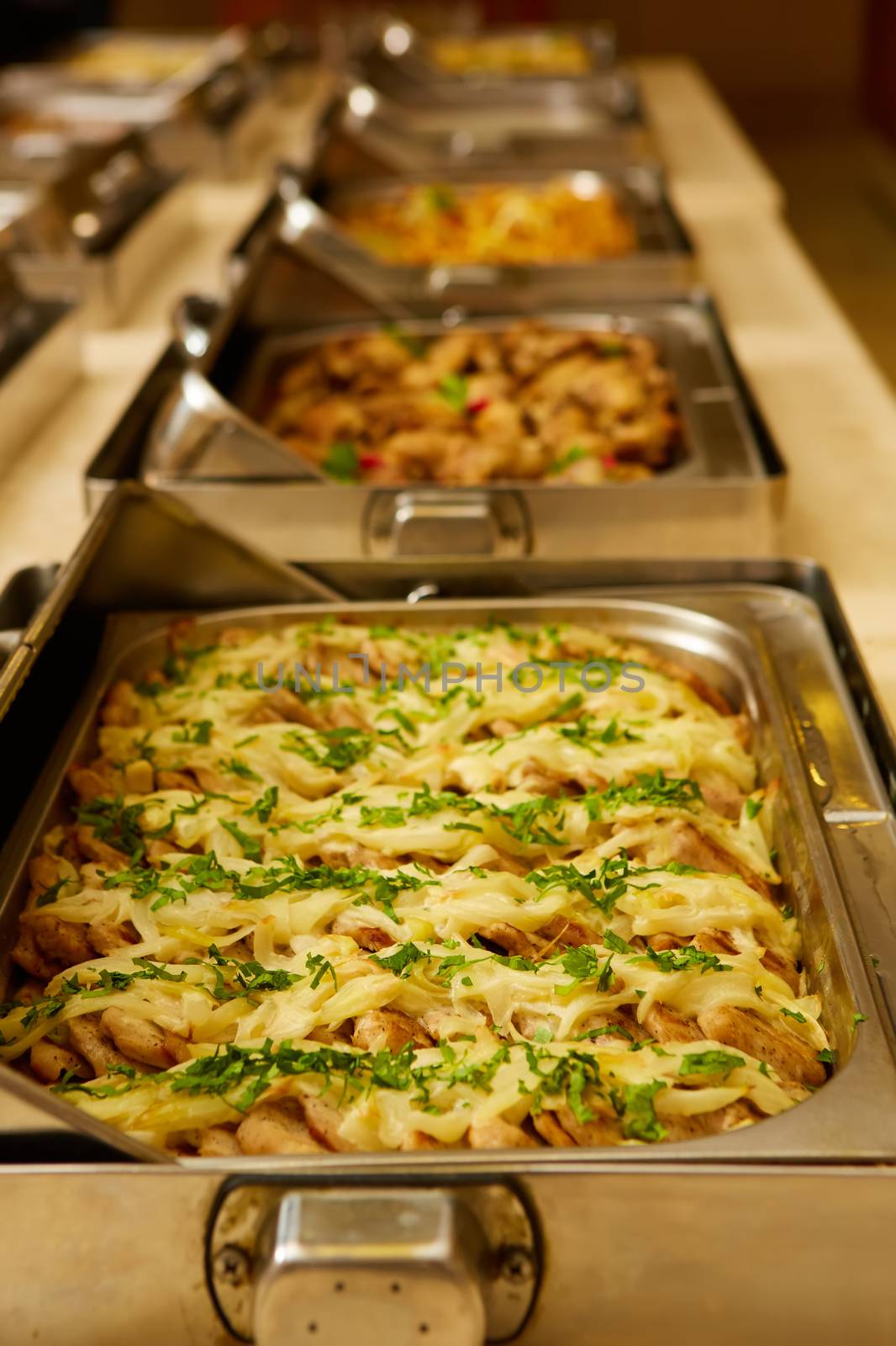 Hotel breakfast board in a 5-star hotel.