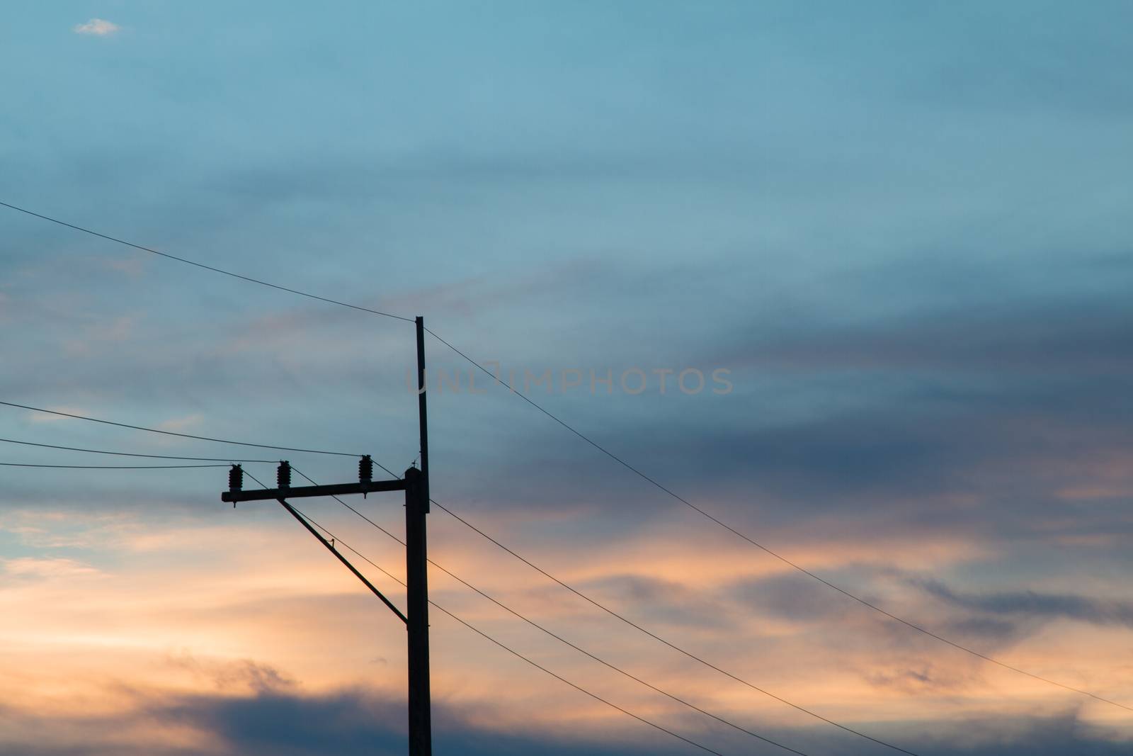 Electrical Poles Beautiful fiery sunset, the evening sky by N_u_T