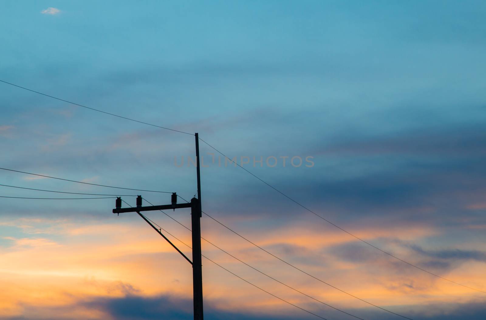 Electrical Poles Beautiful fiery sunset, the evening sky by N_u_T