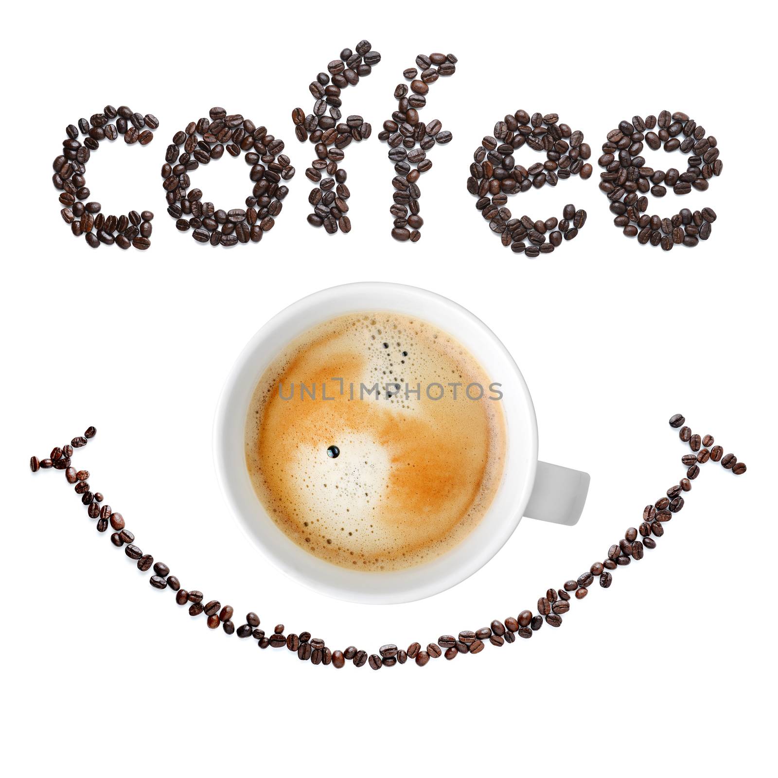 coffee beans with coffee cup is smile