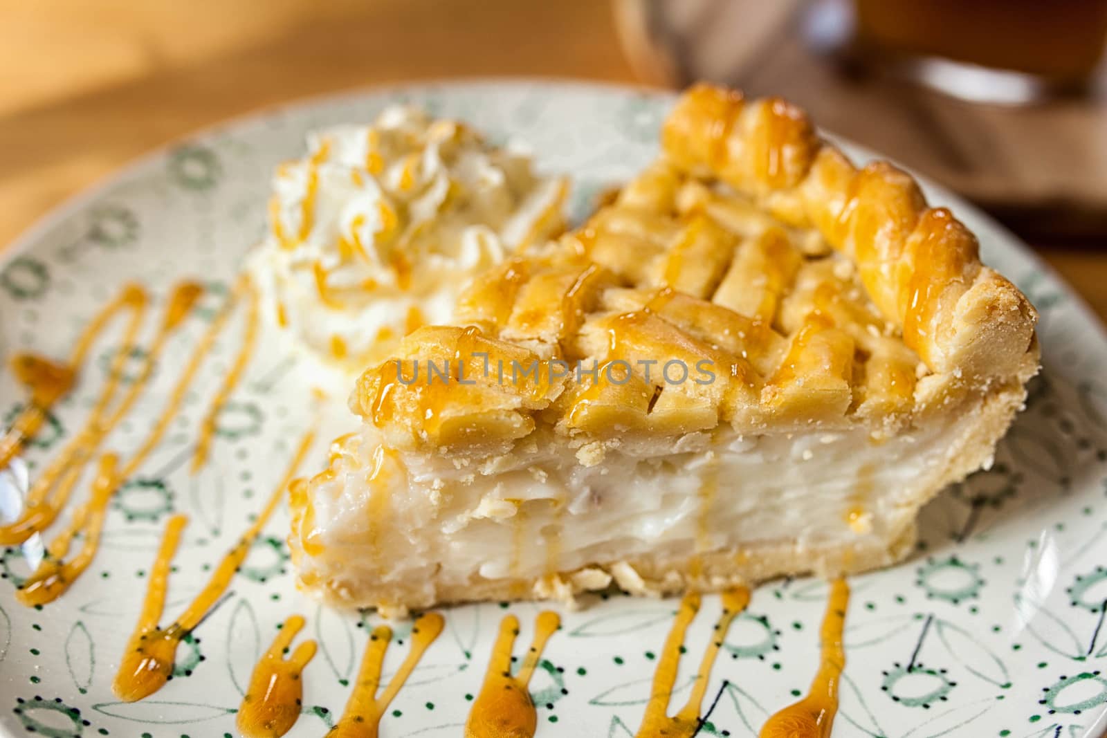 Selective focus Coconut pie with coconut cream and meringue.