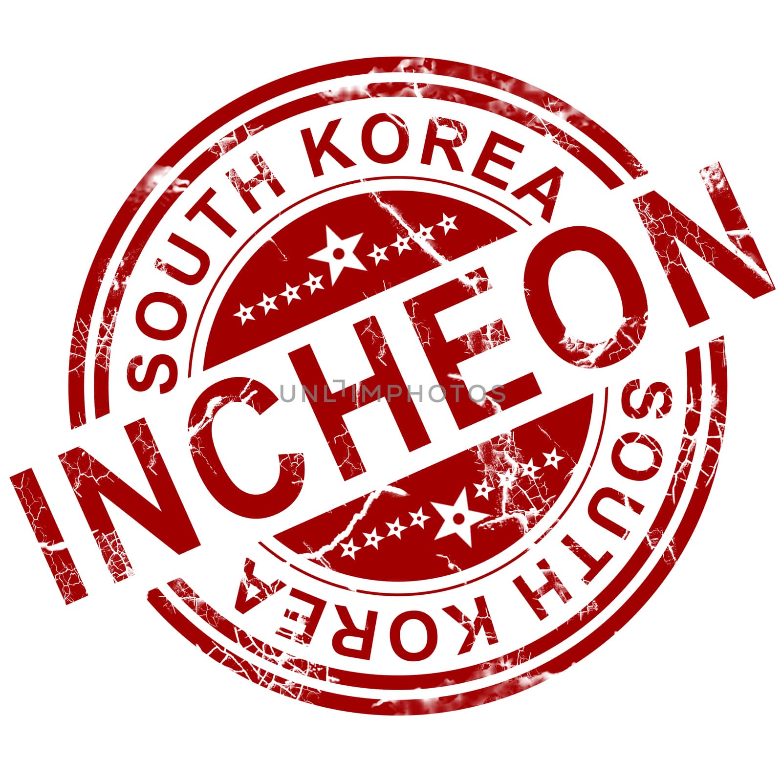 Red Incheon stamp with white background, 3D rendering