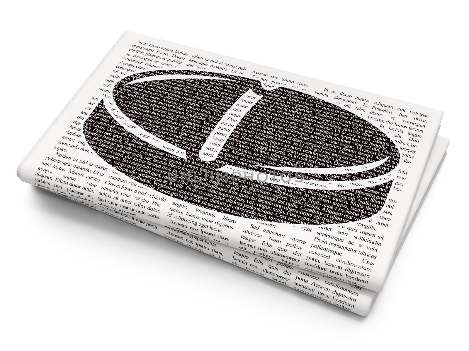 Medicine concept: Pixelated black Pill icon on Newspaper background, 3D rendering