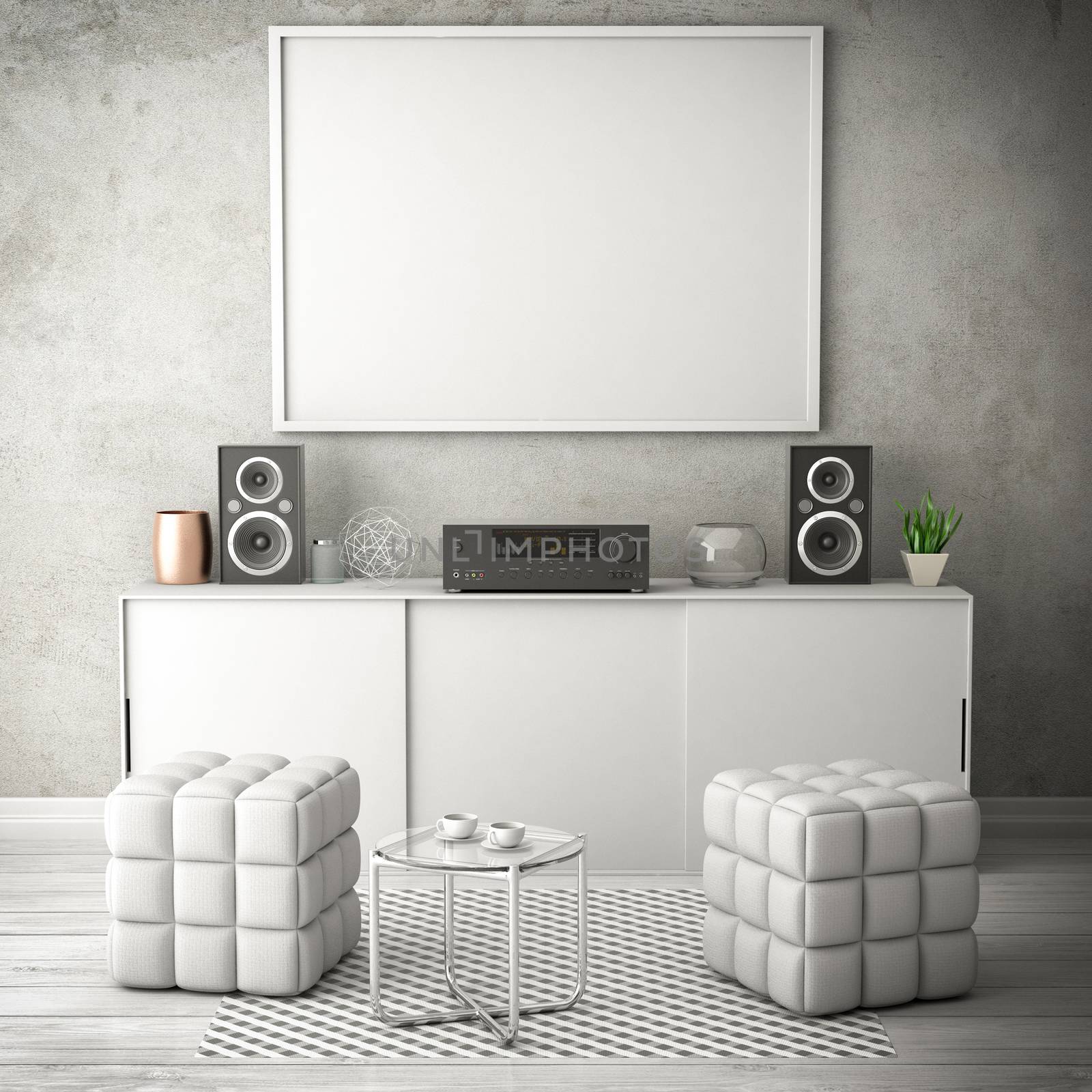 living white room 3d illustration by Lupen