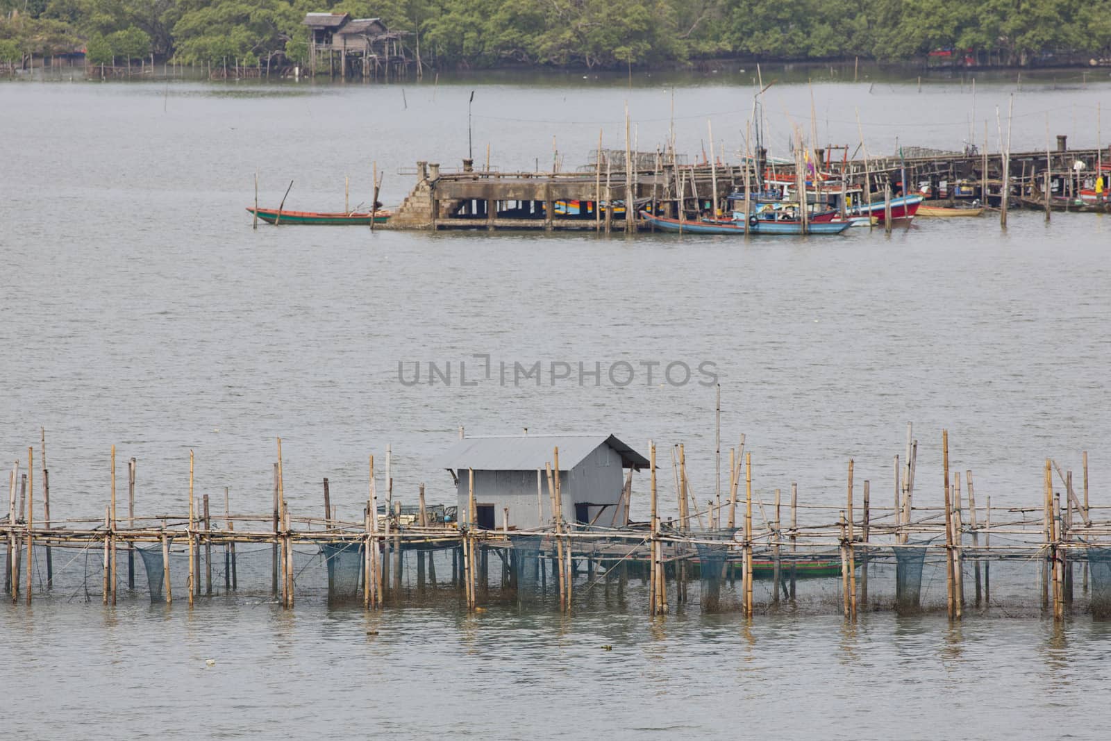 The coop for feeding fish in east of Thailand sea.