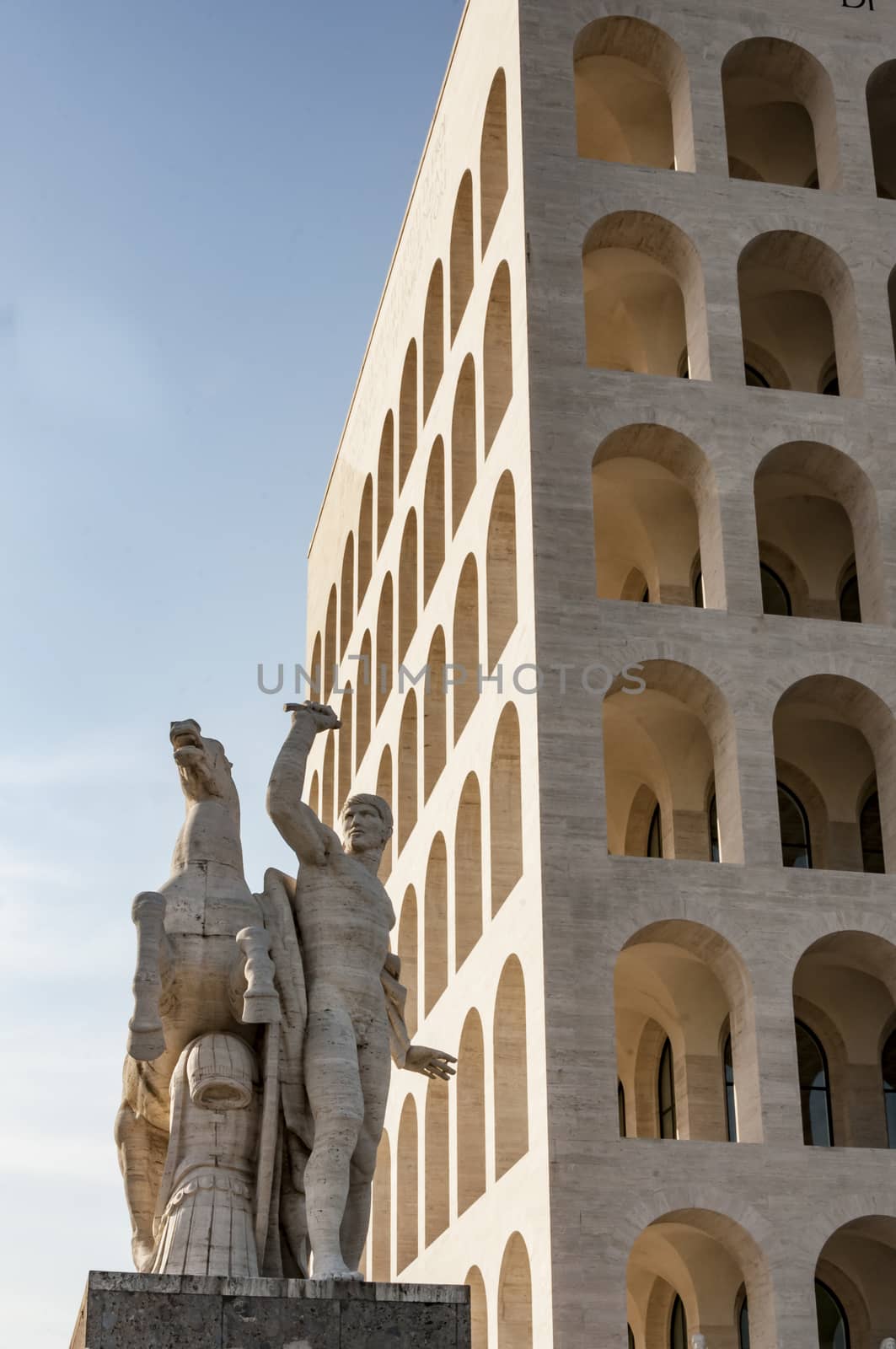 view fo the monumental design of Palazzo della civilta Italiana in Rome