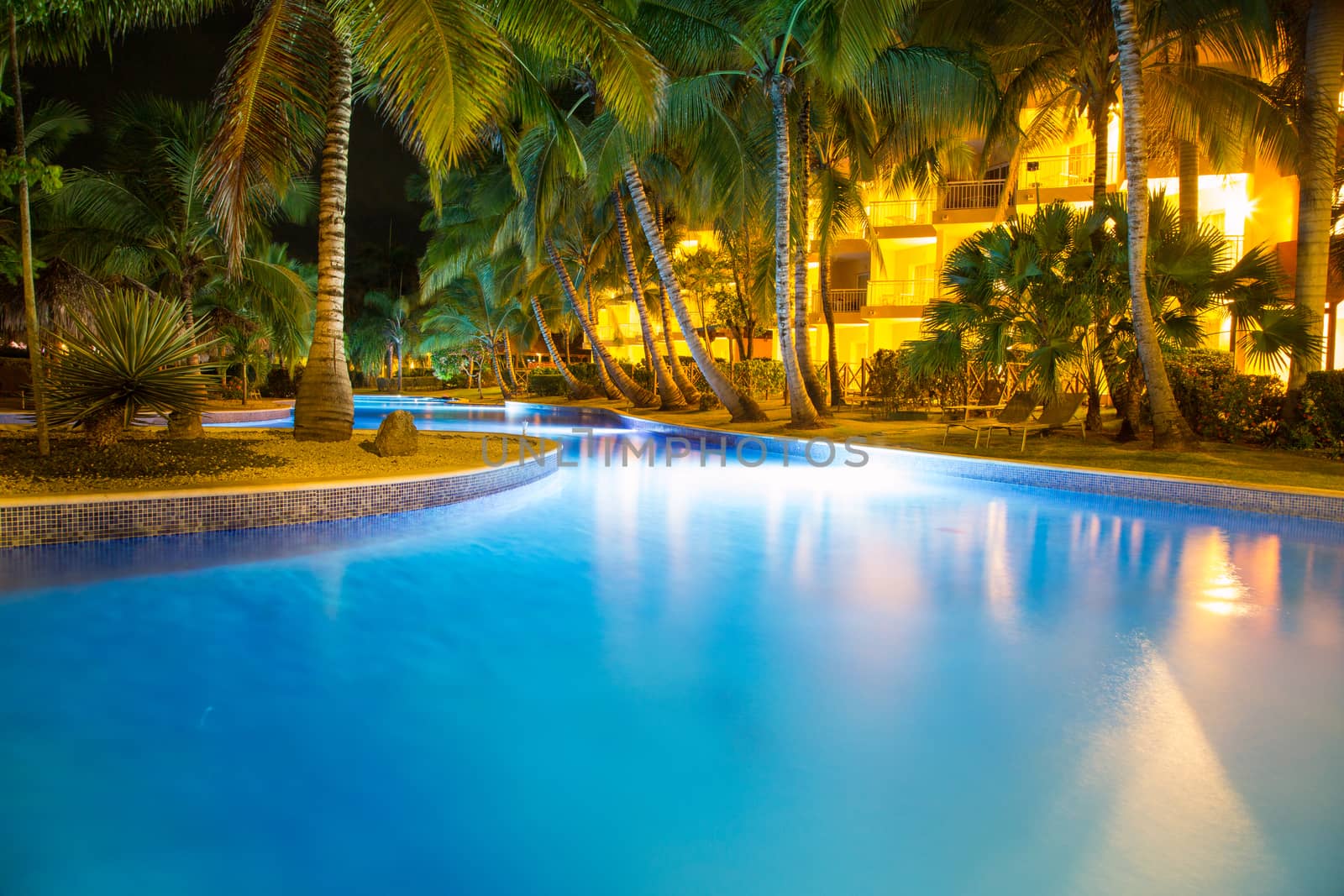 Night View at the shining tropical pool