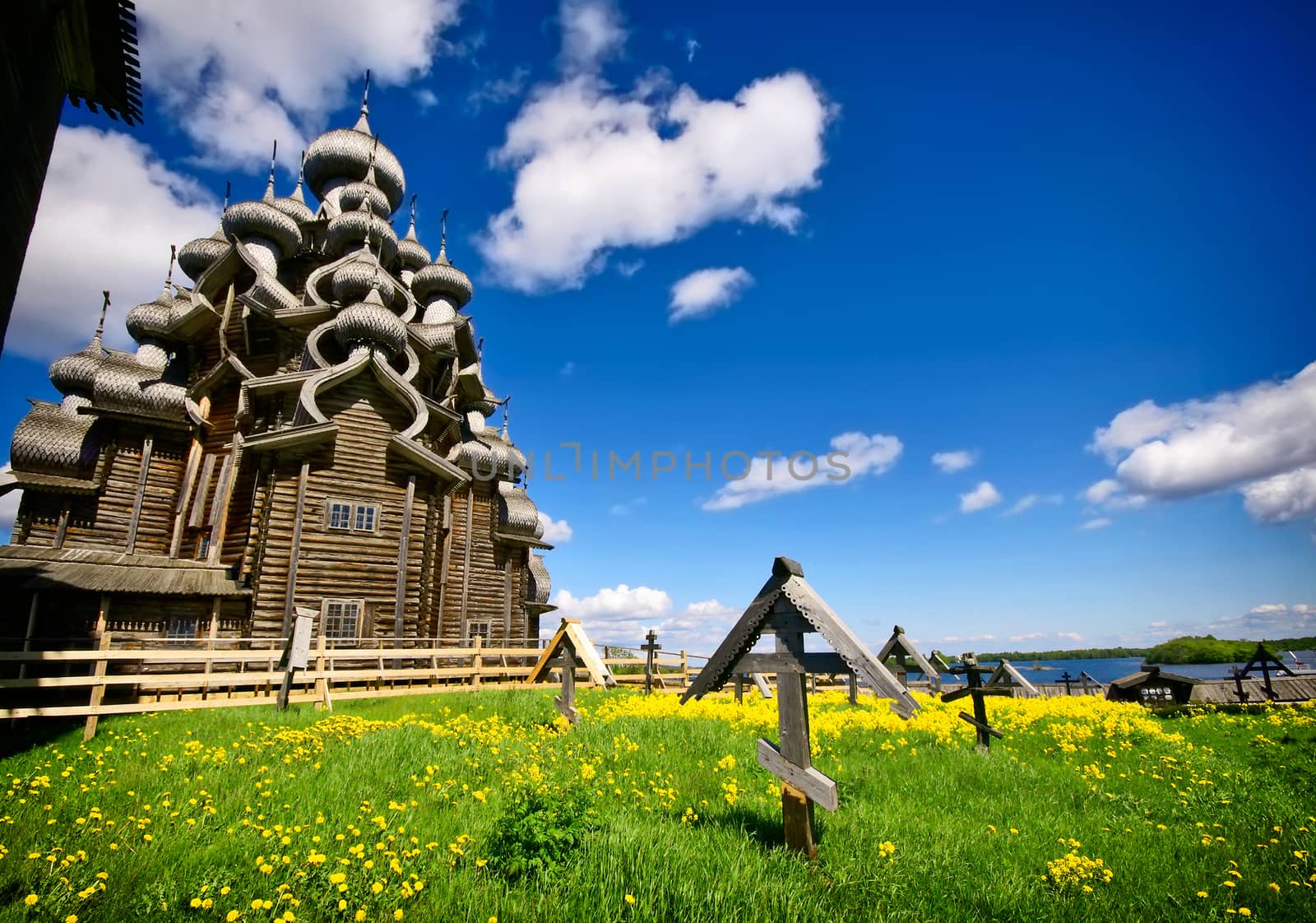 Traditional wooden Russian church on the island of Kizhi by mowgli