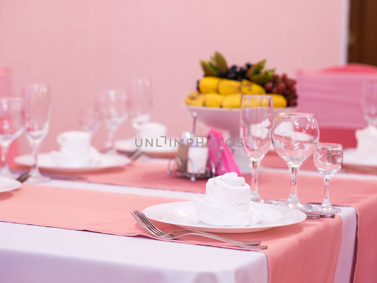 Beautiful dinner wedding table setting, summer outdoor