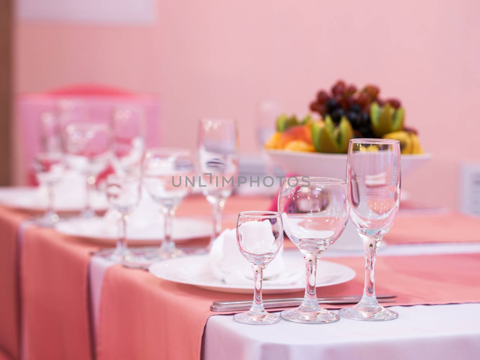 Beautiful dinner wedding table setting, summer outdoor