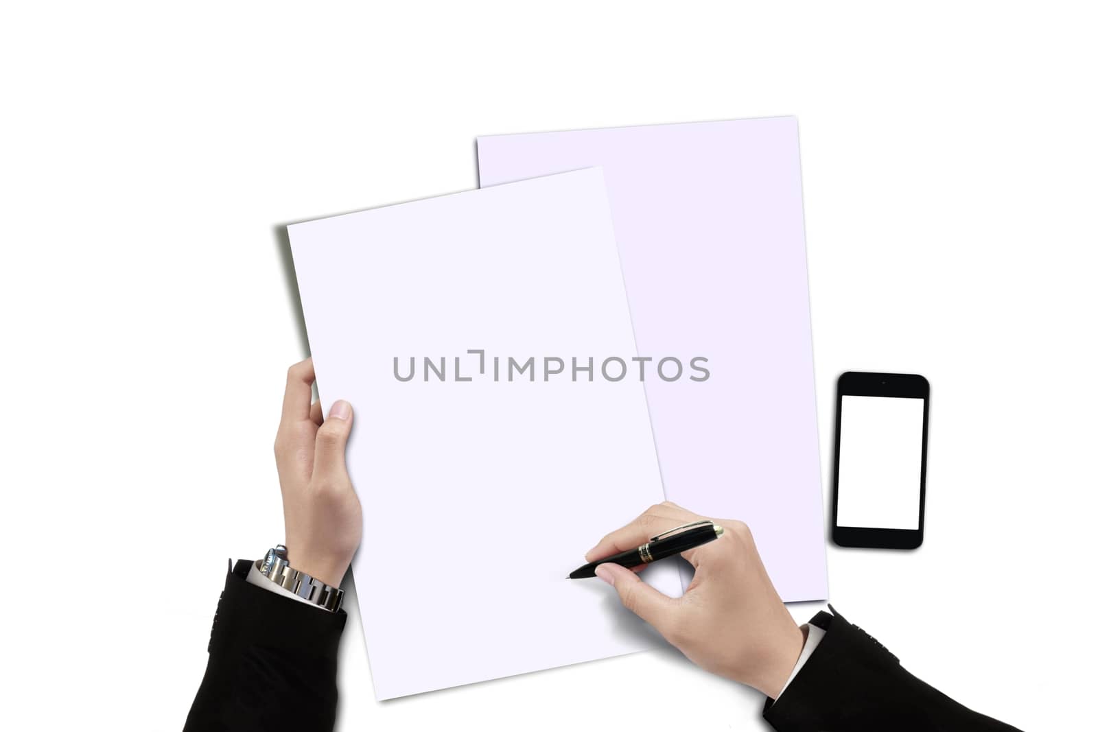 Businessman signing a contract concept on blank paper