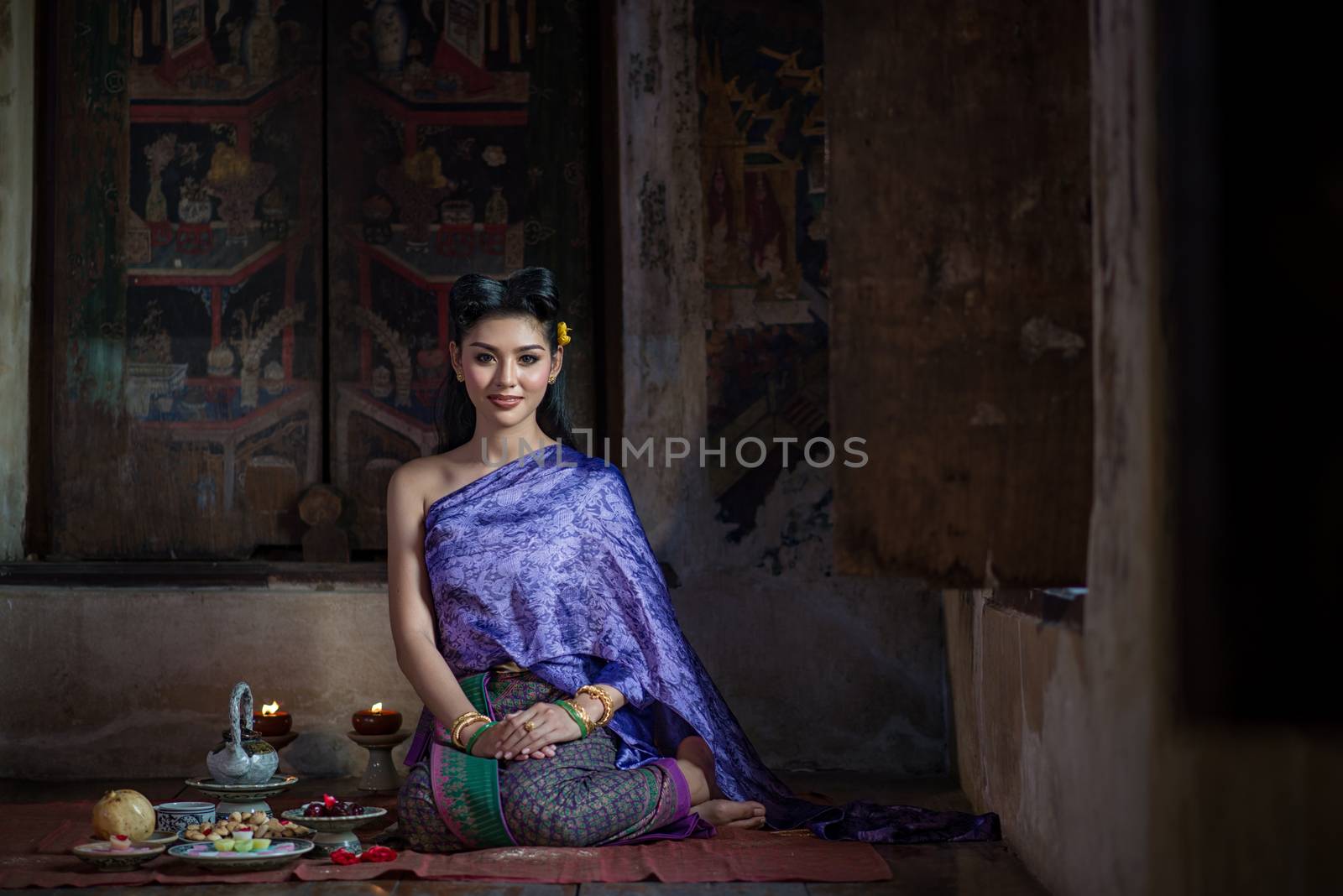 Beautiful Thai girl in Thai traditional costume. Ayuttaya style. ,identity culture of Thailand,Thai girl,Happy asian woman