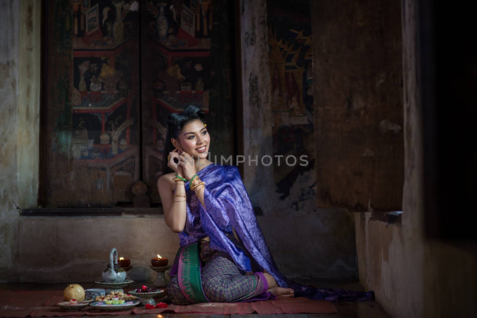 Beautiful Thai girl in Thai traditional costume. Ayuttaya style. by chanwity