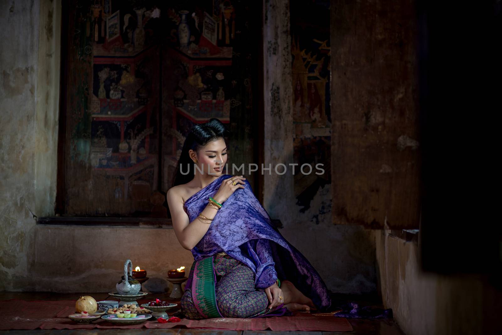 Beautiful Thai girl in Thai traditional costume. Ayuttaya style. by chanwity