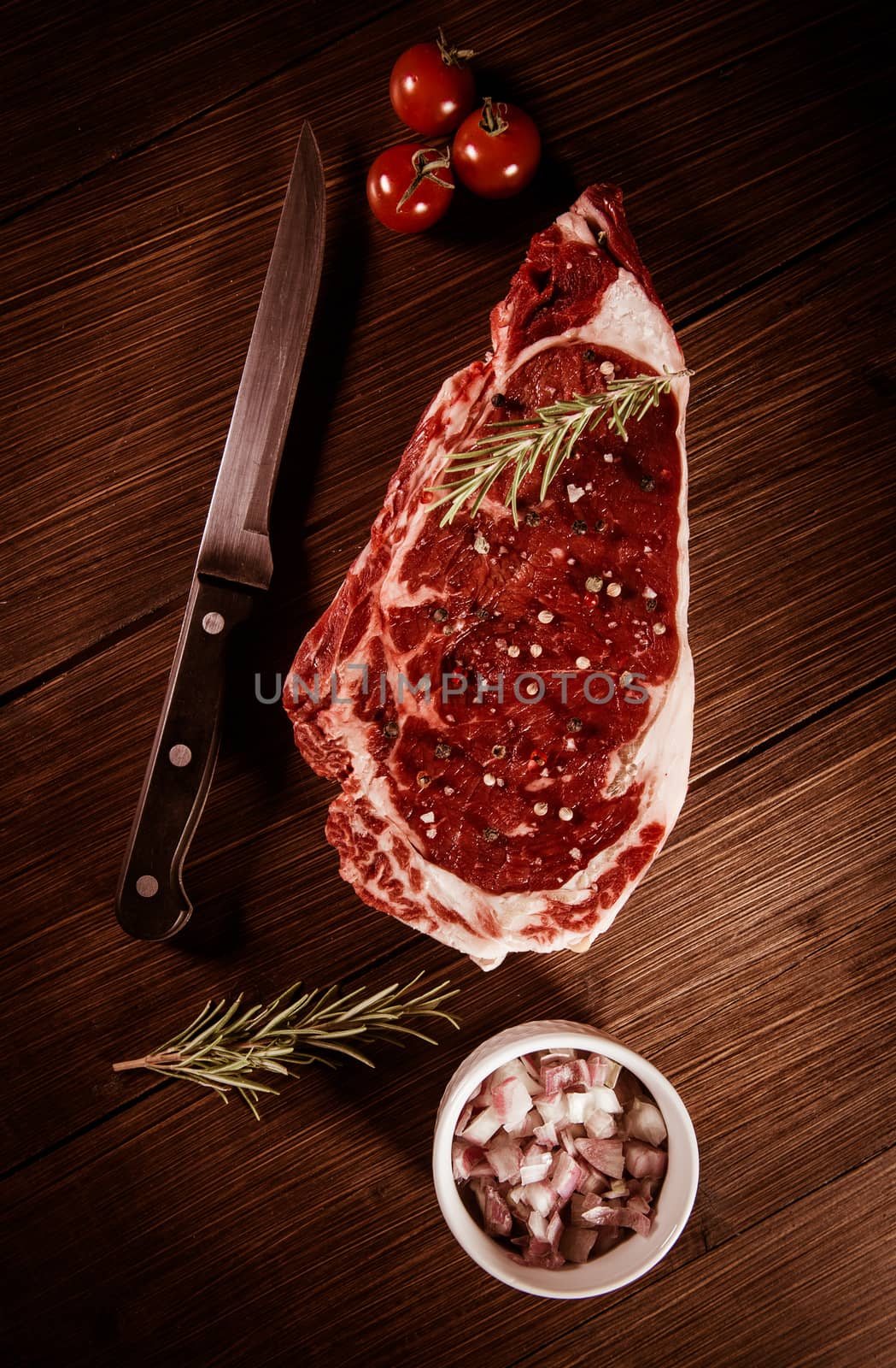 Entrecote steak of beef on a wooden board, studio shoot