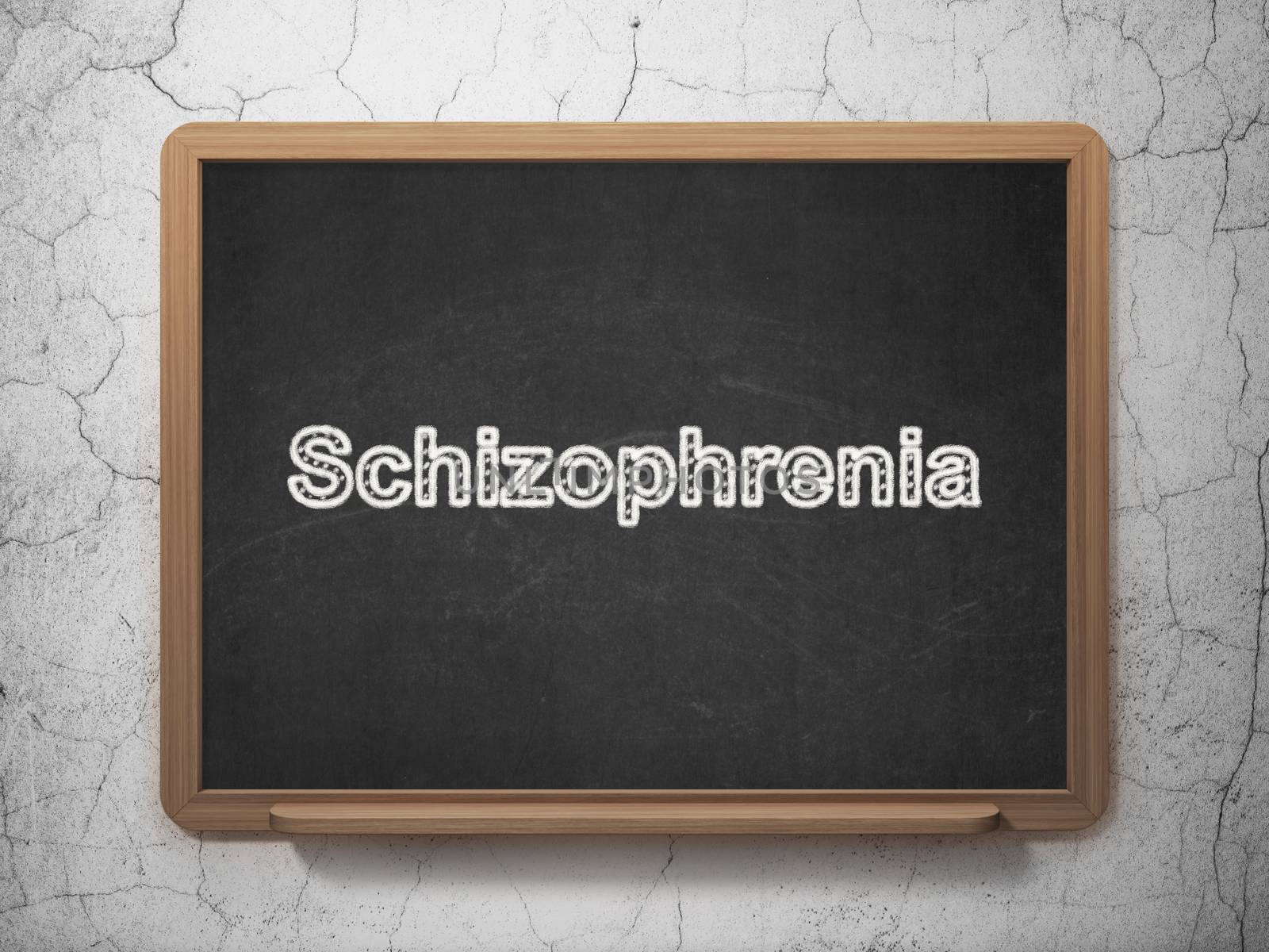 Health concept: text Schizophrenia on Black chalkboard on grunge wall background, 3D rendering