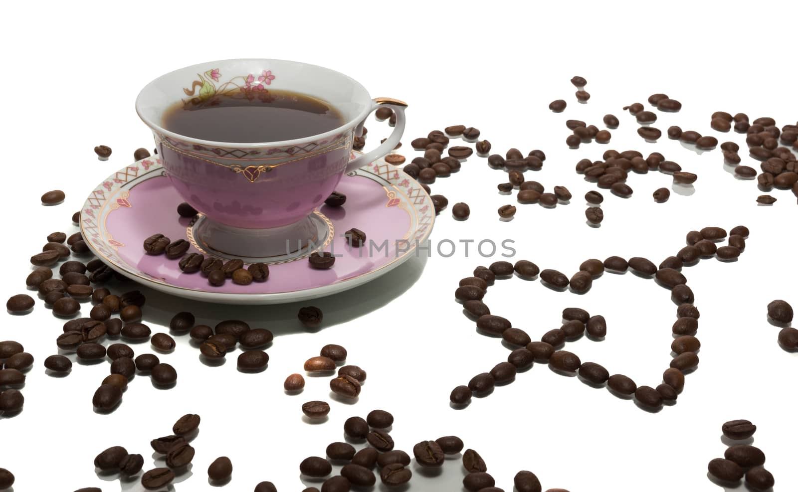 The photograph shows a coffee on a white background