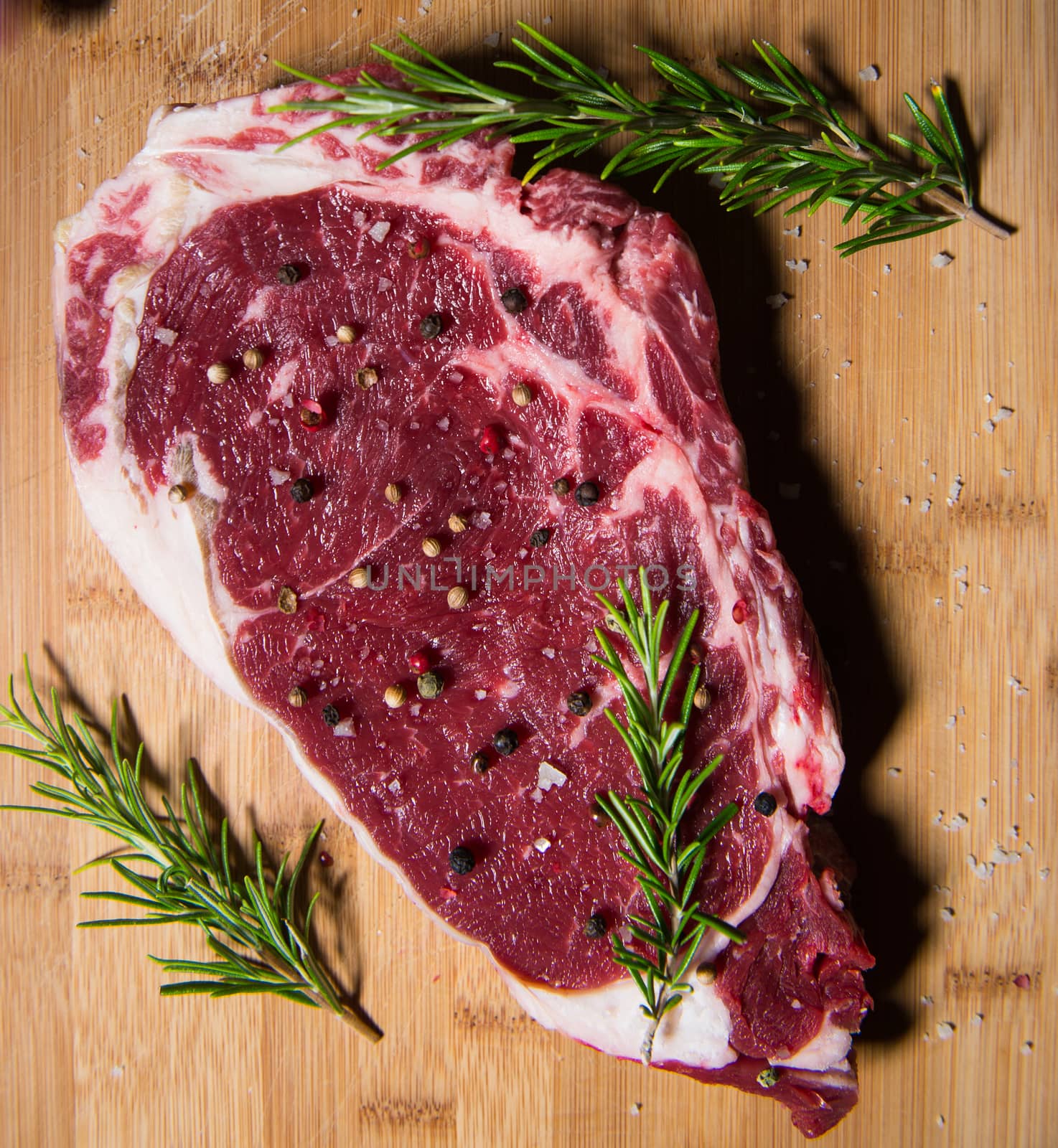 Entrecote steak of beef on a wooden board, studio shoot
