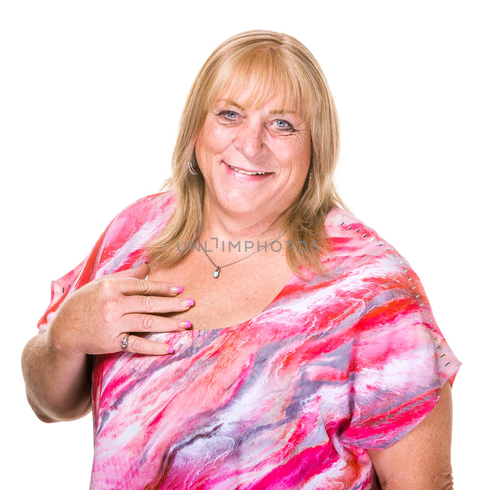 Close up on happy transgender woman over white background