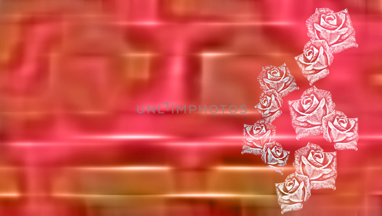Shiny metallic pink greeting card background with abstract roses 