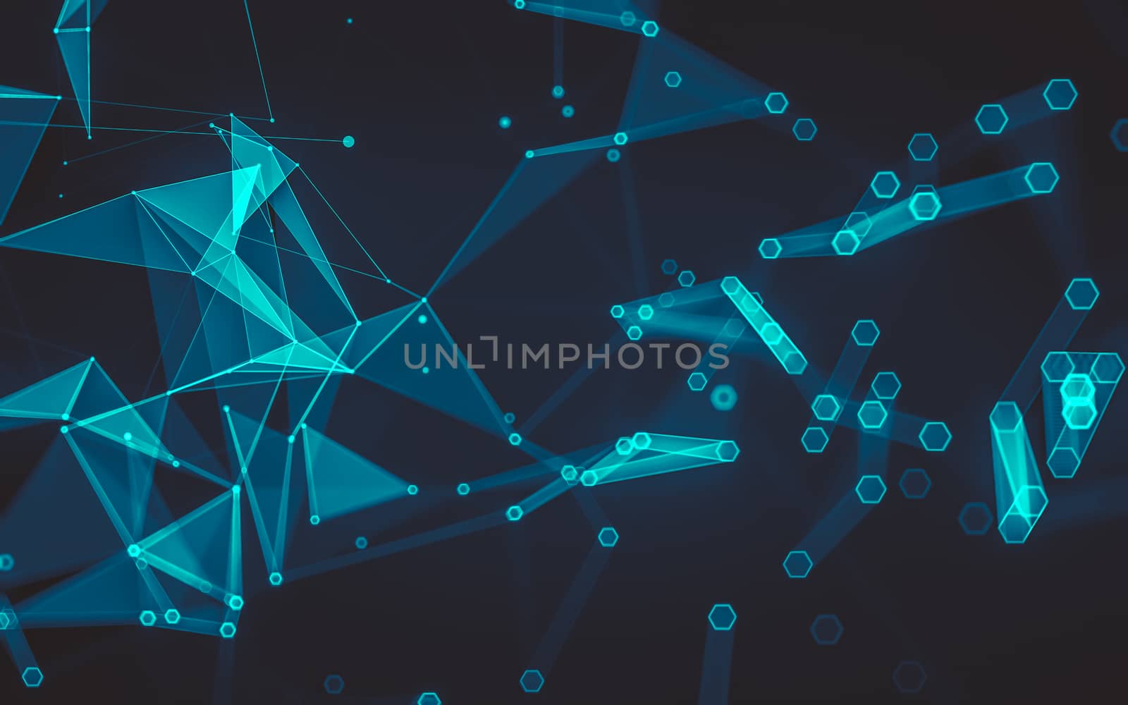 Abstract polygonal space low poly dark background with connecting dots and lines. Connection structure. 3d rendering