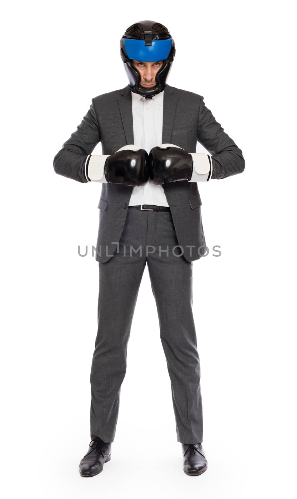 Businessman in boxing gloves  by michaklootwijk