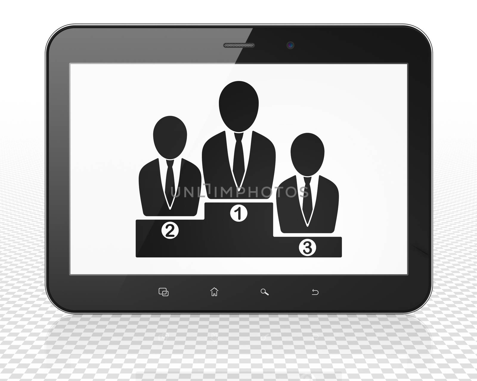 Law concept: Tablet Pc Computer with black Business Team icon on display, 3D rendering