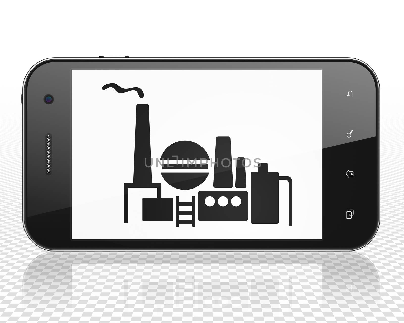 Industry concept: Smartphone with black Oil And Gas Indusry icon on display, 3D rendering