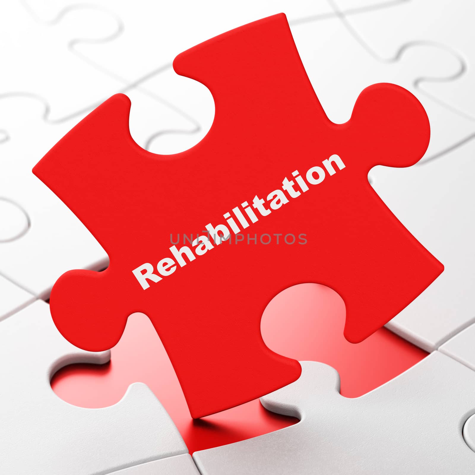 Healthcare concept: Rehabilitation on Red puzzle pieces background, 3D rendering