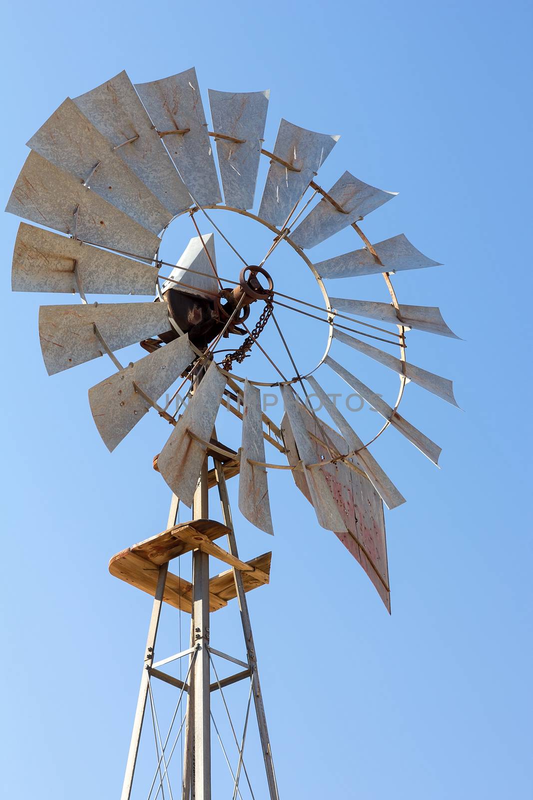 Windmill for Water Pump Well at Wheat Field in Central Oregon Closeup