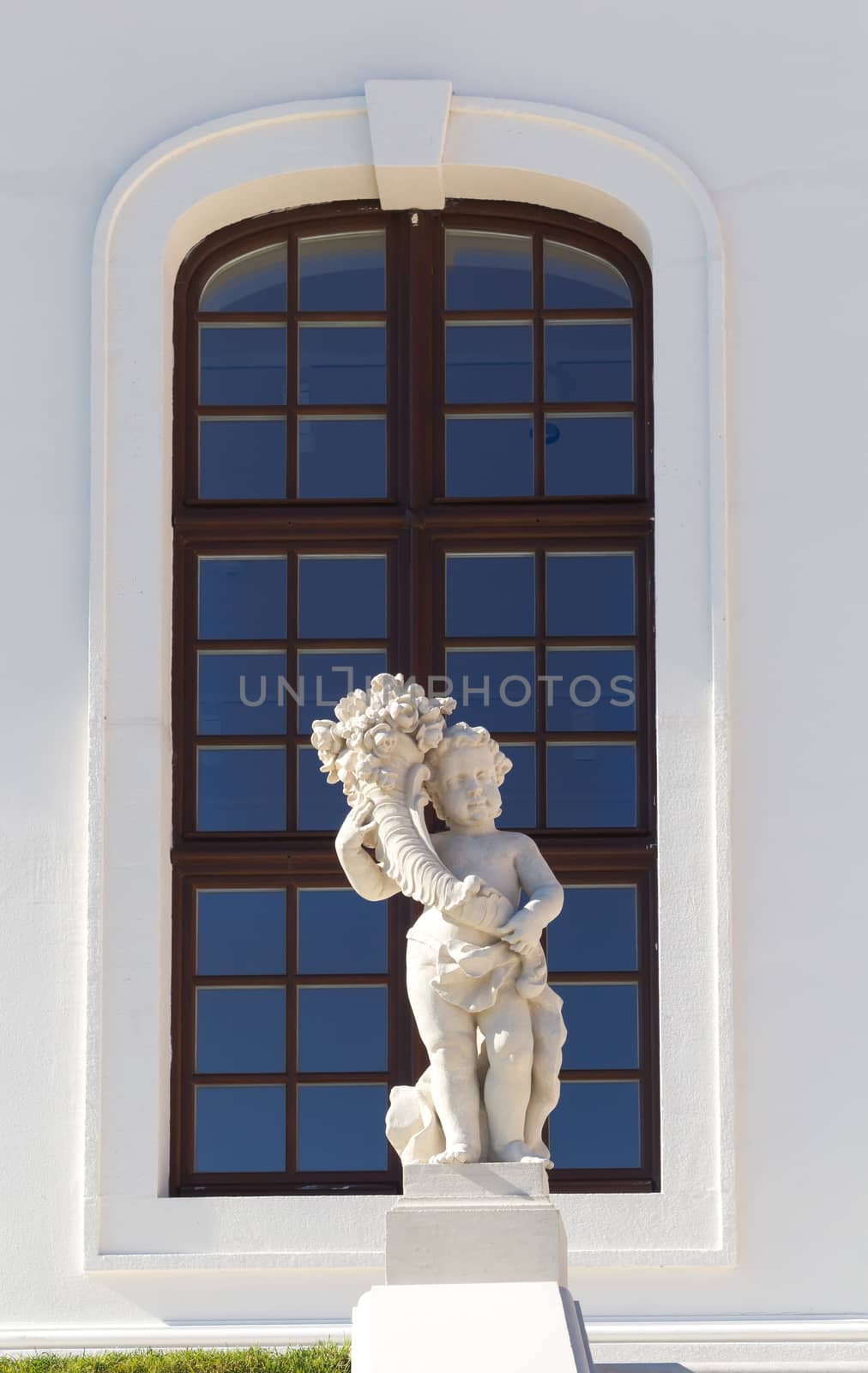 Detail of the architecture, statue of an angel, in the new opened baroque garden at Bratislava castle in Slovakia.