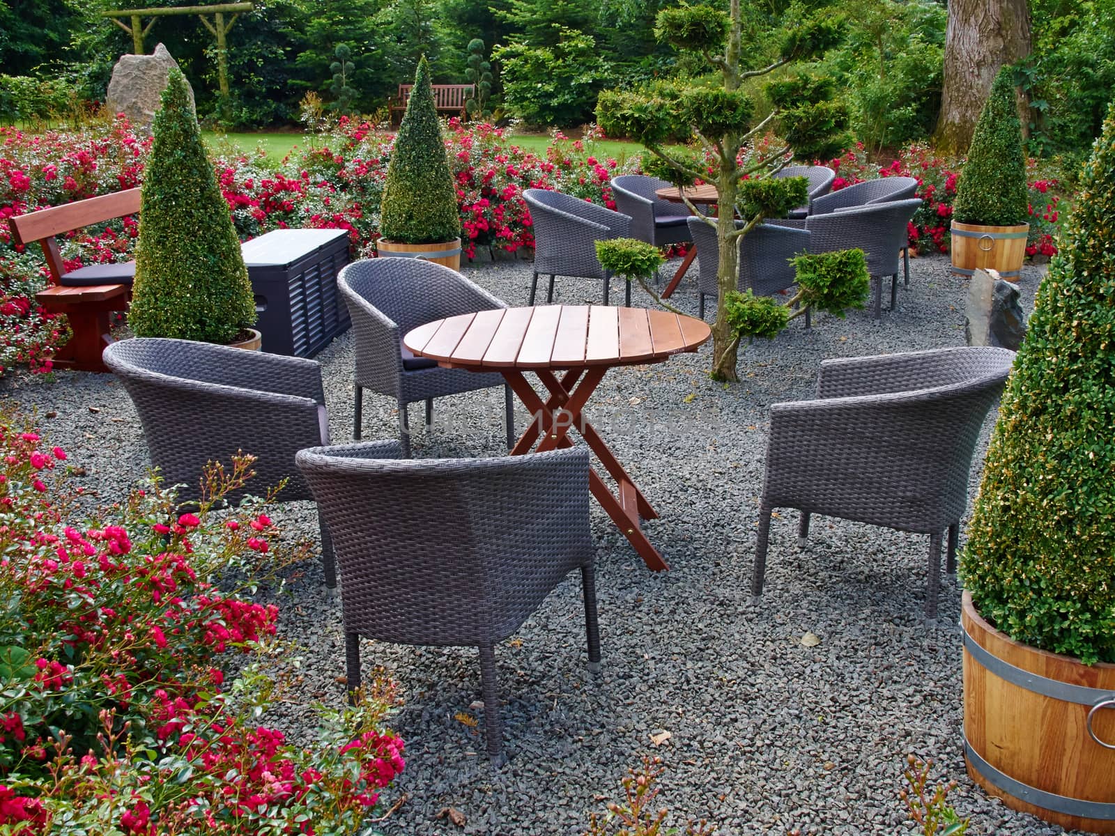 Landscaped backyard with beautiful garden furniture by Ronyzmbow