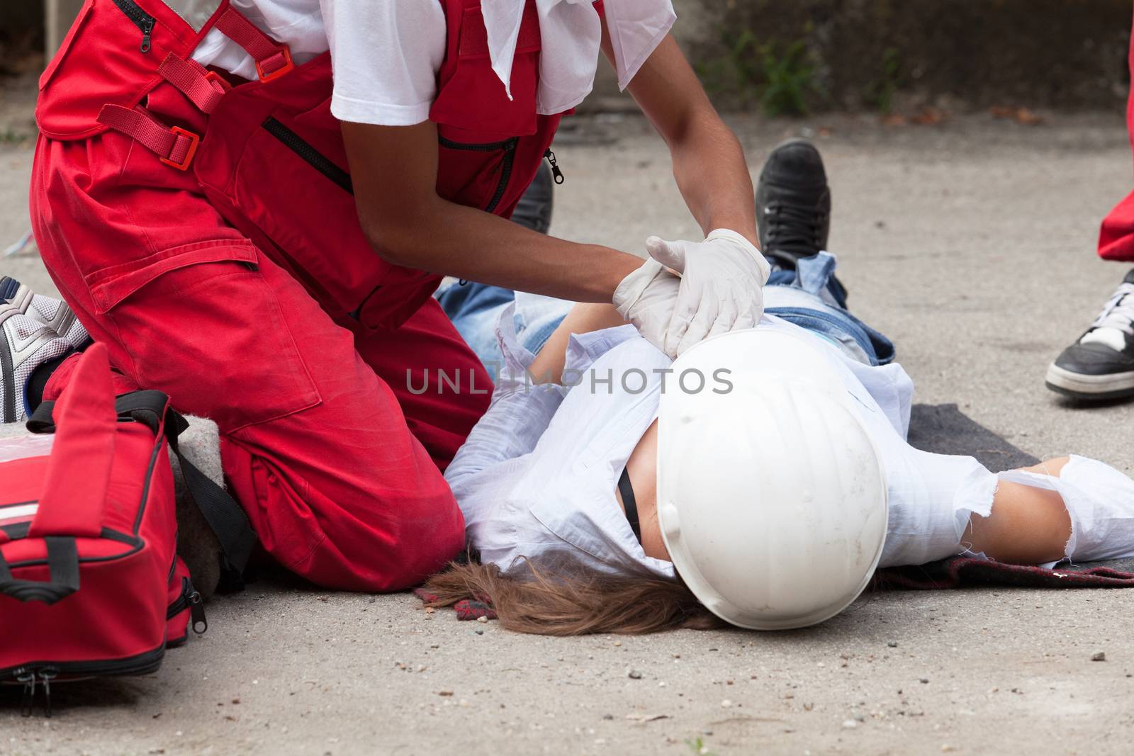 Work accident. First aid training. by wellphoto