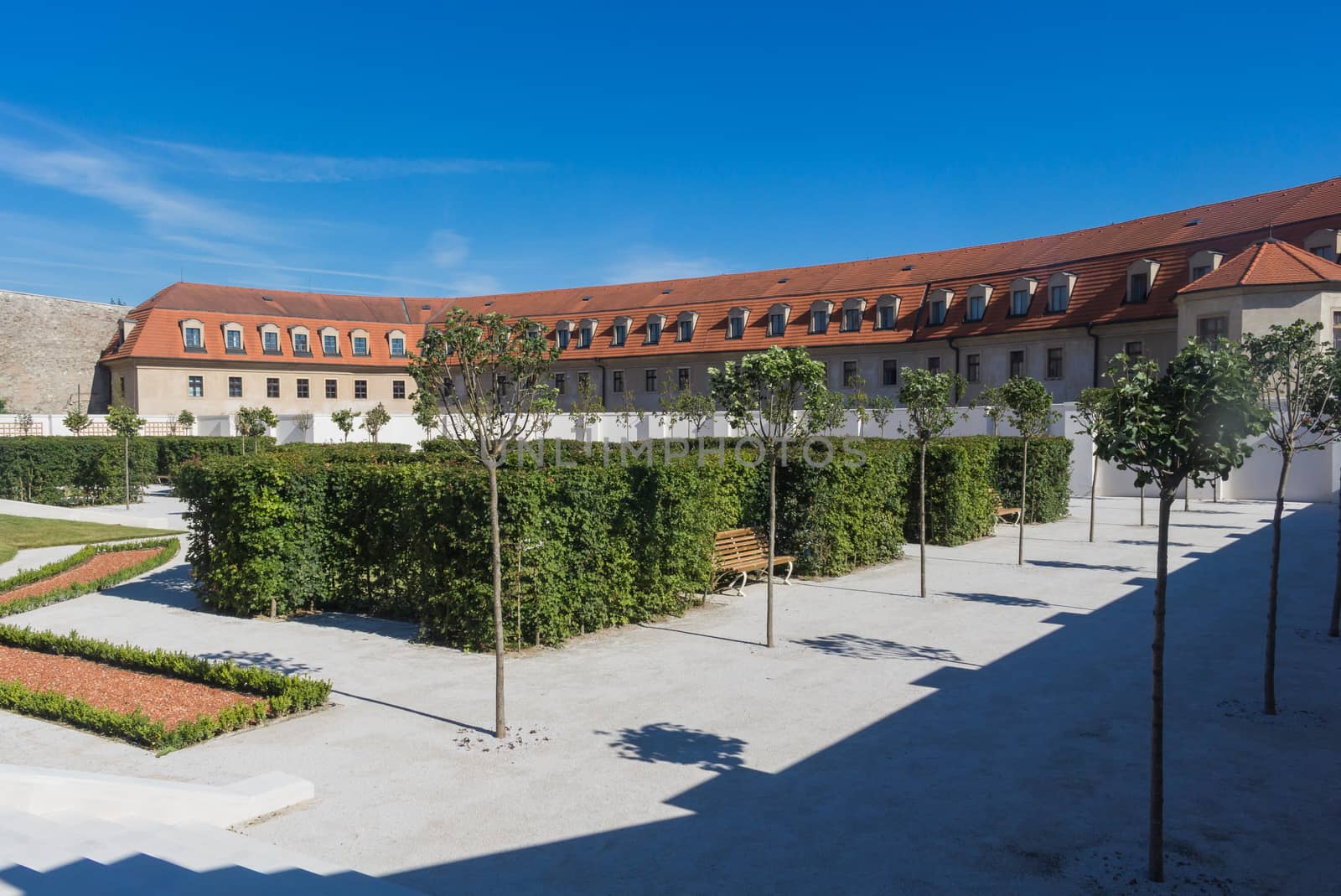 Area of the important landmark Bratislava castle, Slovakia. New opened public baroque garden. Castle is part of UNESCO World Heritage.