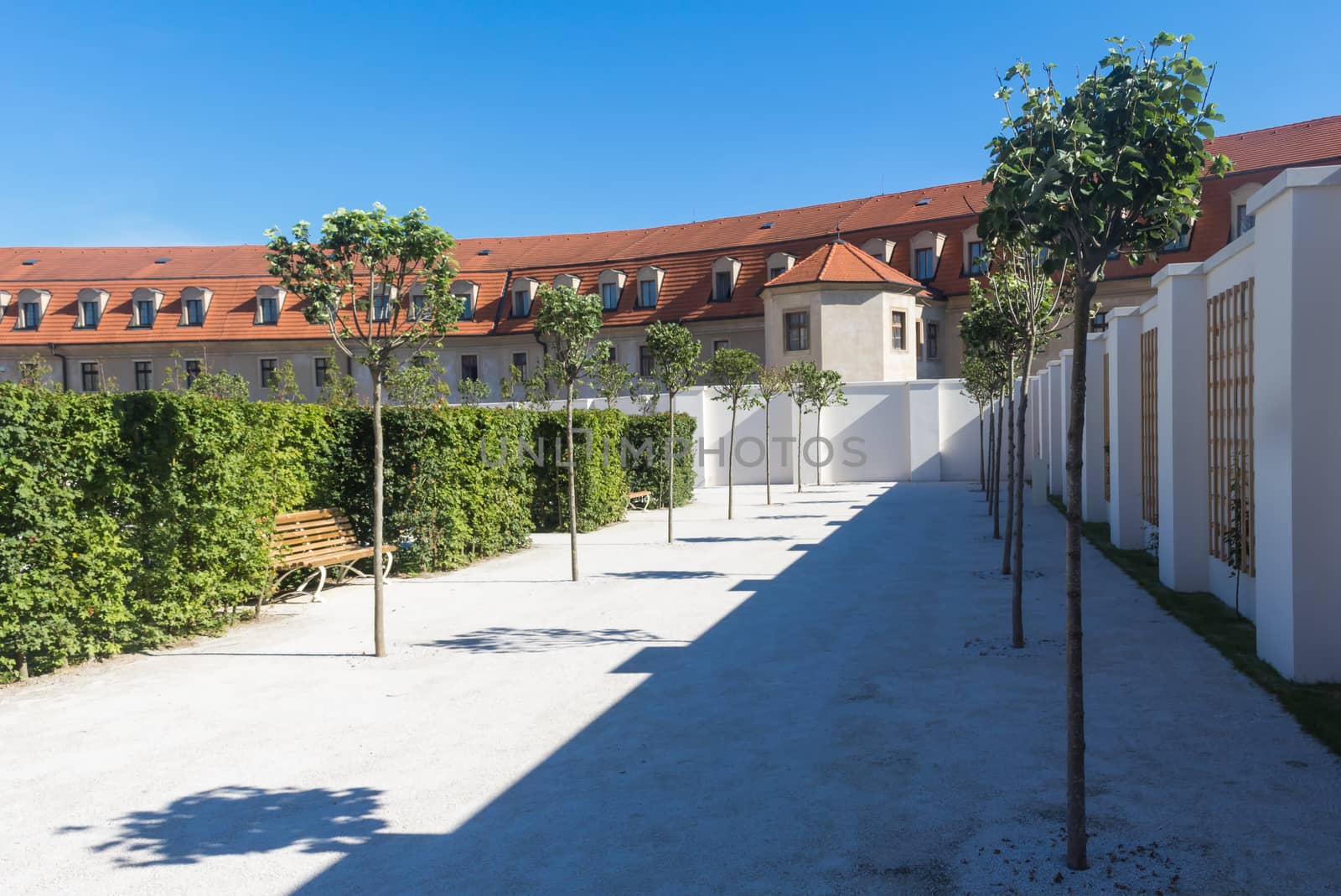 Area of the important landmark Bratislava castle, Slovakia. New opened public baroque garden. Castle is part of UNESCO World Heritage.