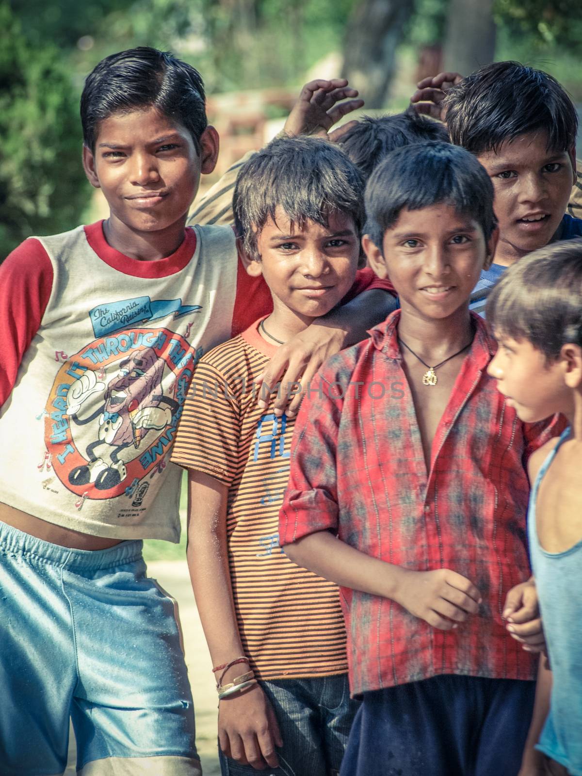 Amroha, Uttar Pradesh, INDIA - 2011: Indian children of slams smilimg boys
