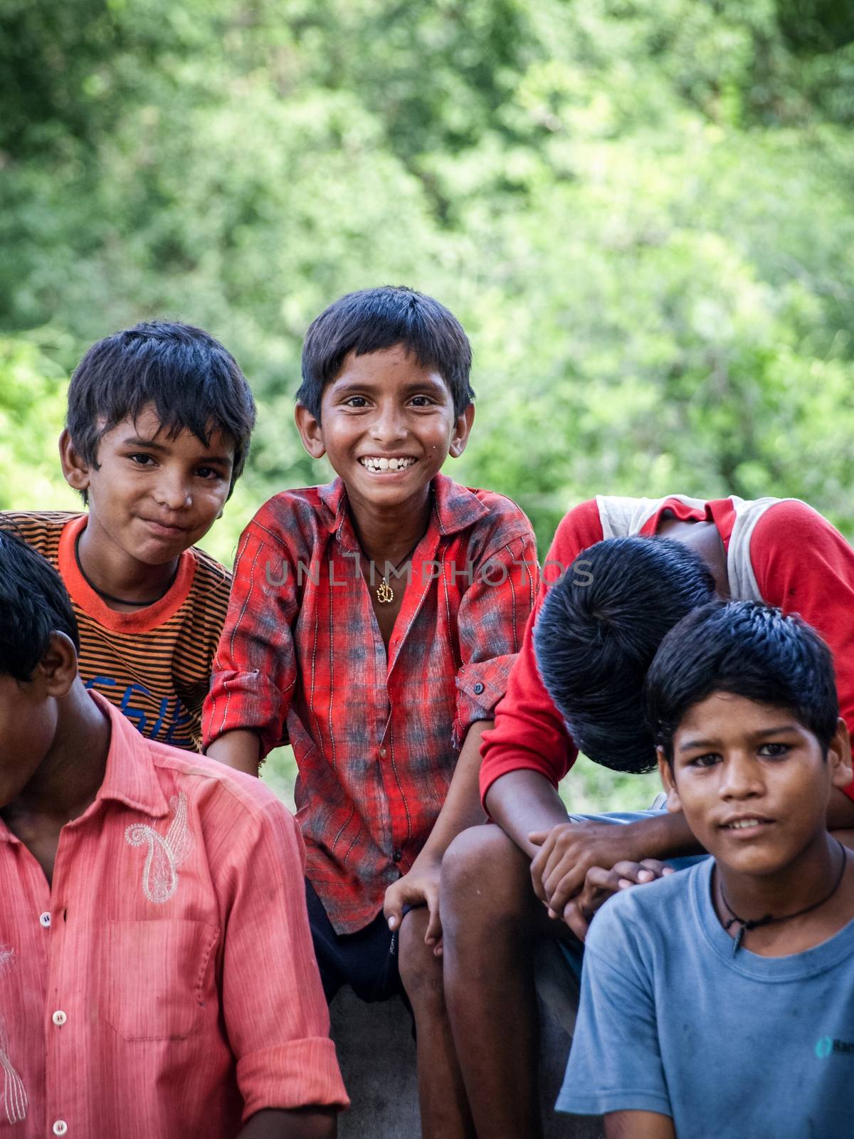 Amroha, Uttar Pradesh, INDIA - 2011: Indian children of slams smilimg boys