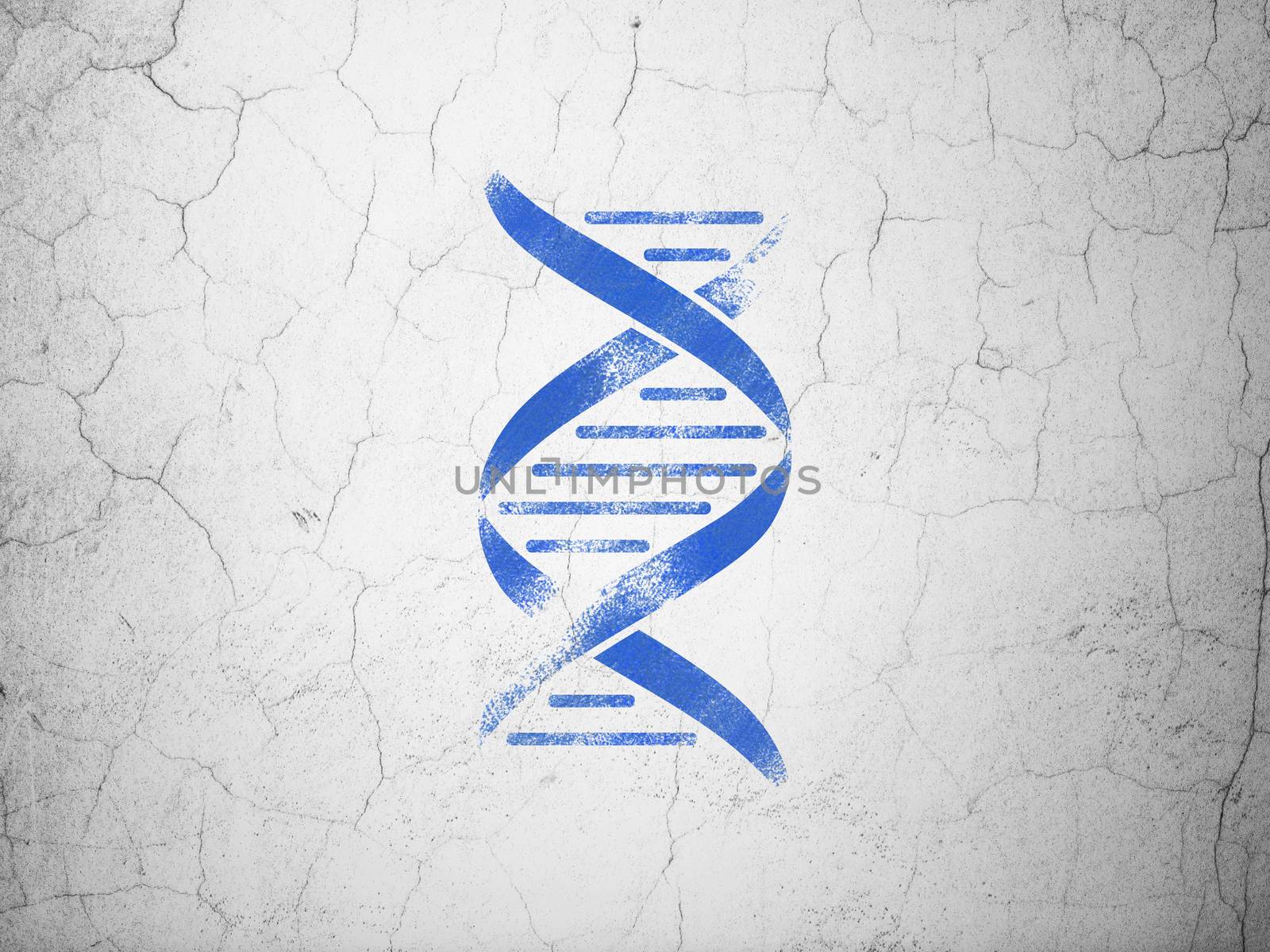 Healthcare concept: Blue DNA on textured concrete wall background