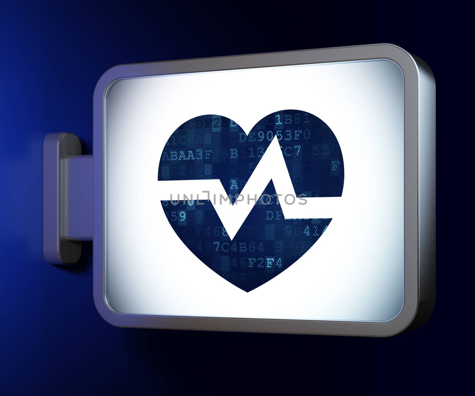 Health concept: Heart on advertising billboard background, 3D rendering