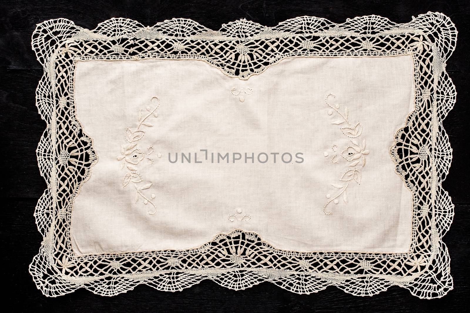 Old vintage napkin with lace border by Deniskarpenkov