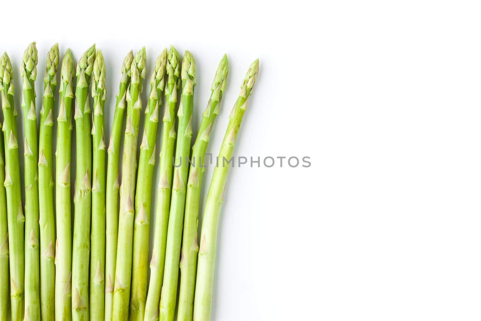 Green asparagus at the left of white background