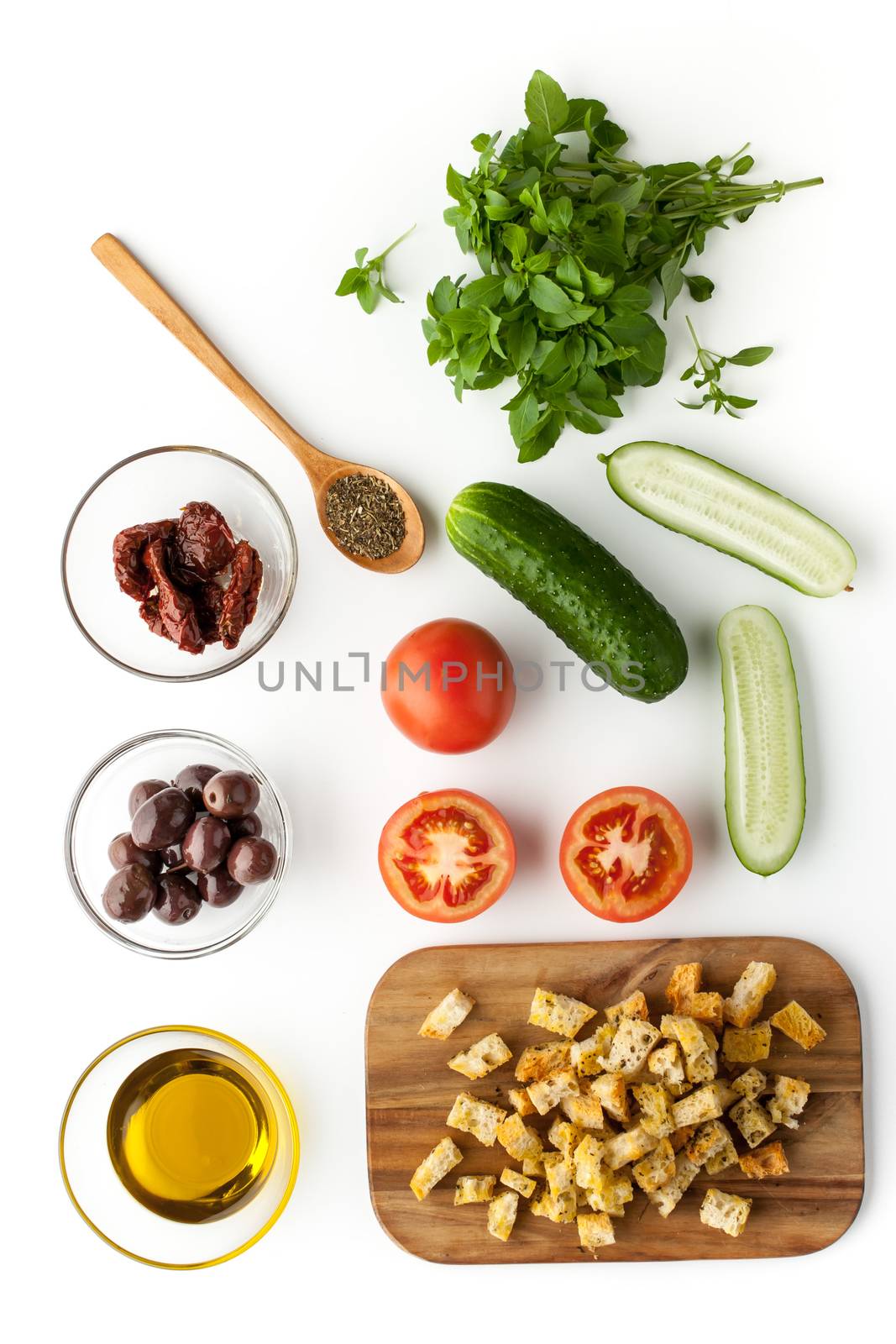 Ingredients for panzanella salad top view